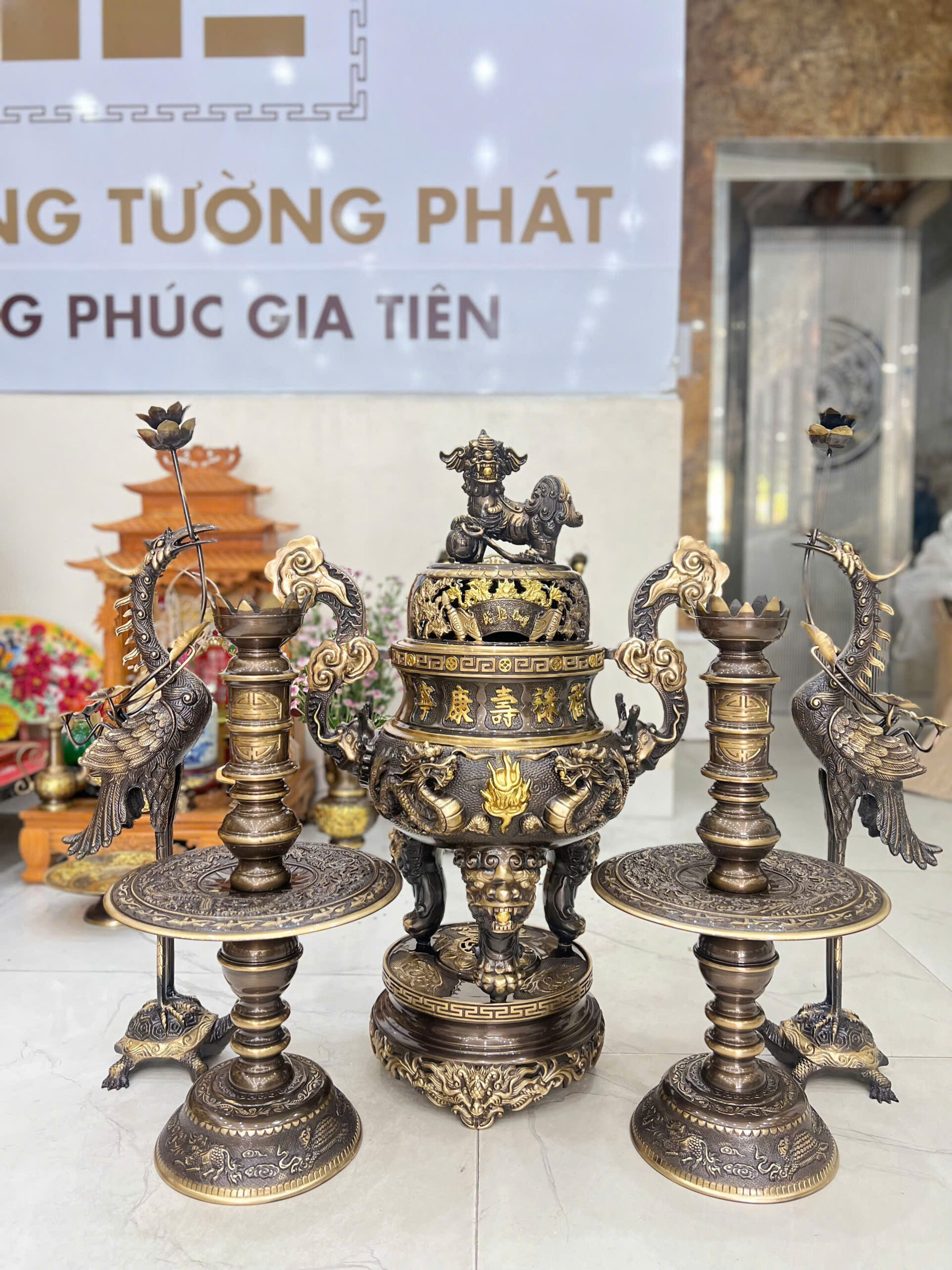 Bộ Đỉnh Đồng Ngũ Sự Cuốn Thư Màu Giả Cổ