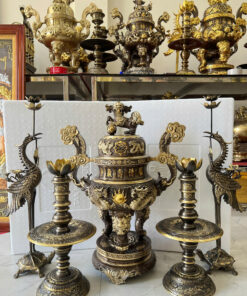 Bộ Đỉnh Đồng Ngũ Sự Tứ Linh Màu Giả Cổ