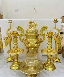 Bộ Đỉnh Đồng Ngũ Sự Tứ Linh Dát Vàng