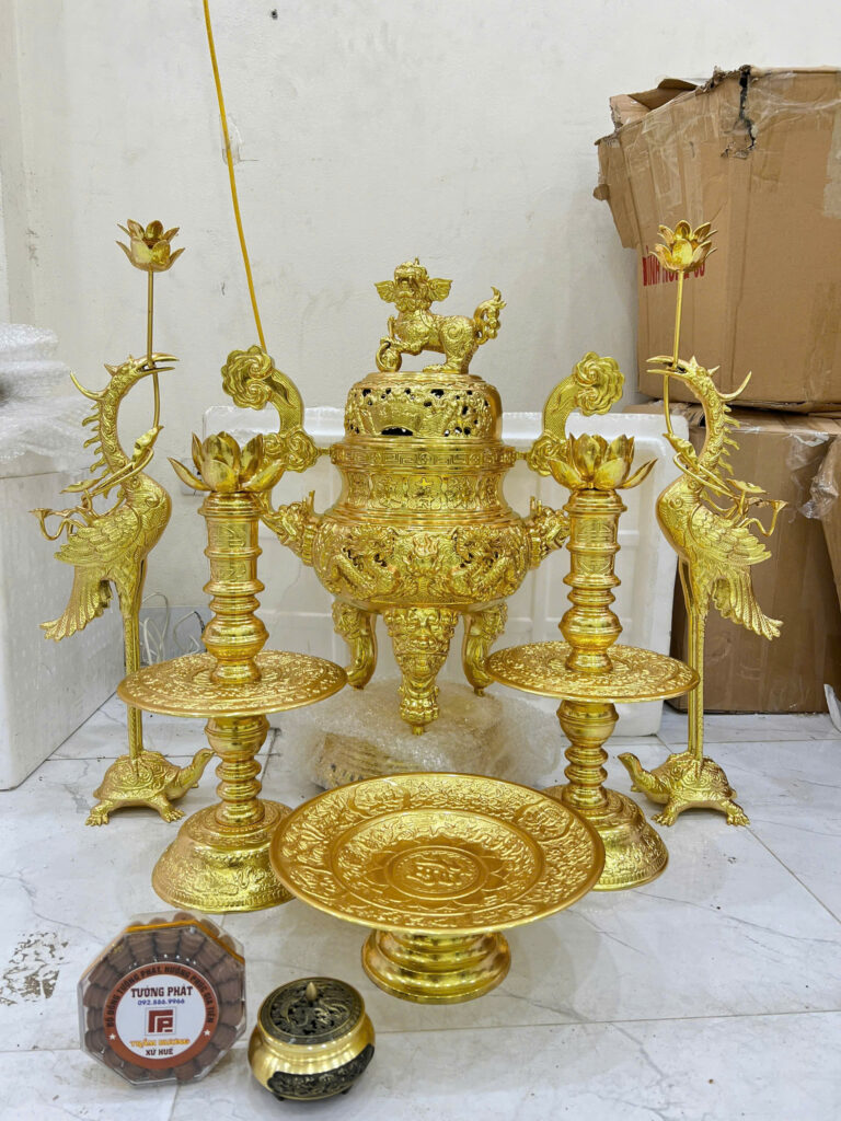 Bộ Đỉnh Đồng Ngũ Sự Cuốn Thư Dát Vàng