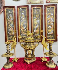 Bộ Đỉnh Đồng Ngũ Sự Cuốn Thư Dát Vàng Điểm