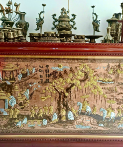 Tranh đồng vinh quy bái tổ nền nâu đỏ