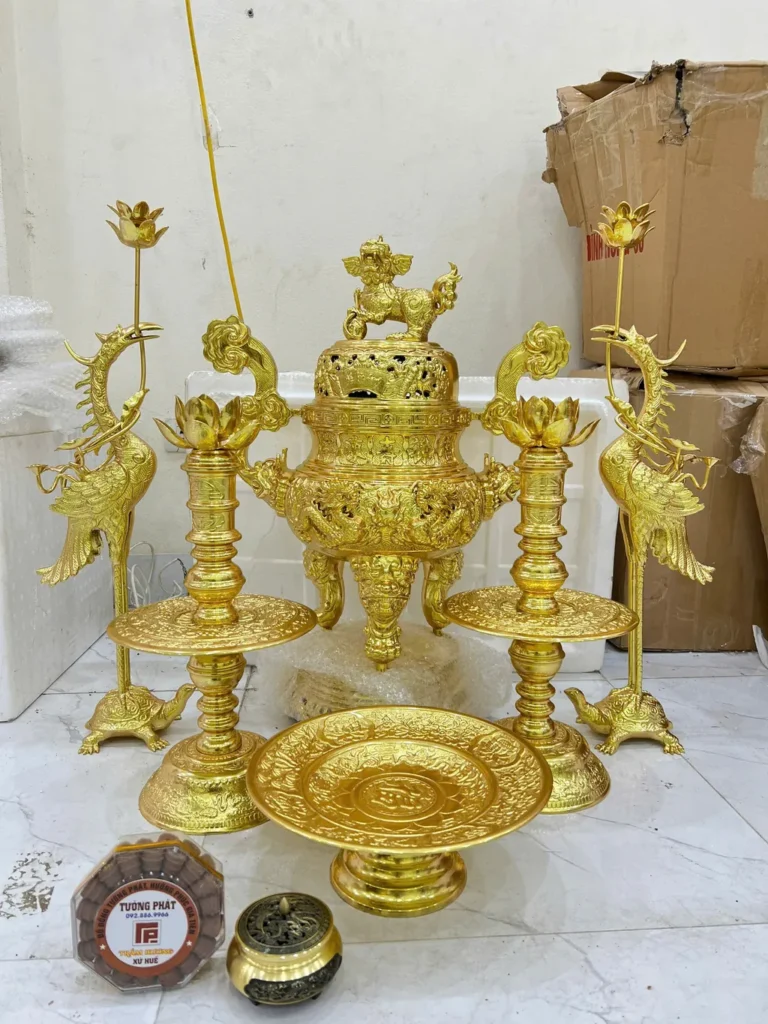 Bộ Đỉnh Đồng Ngũ Sự Cuốn Thư Dát Vàng